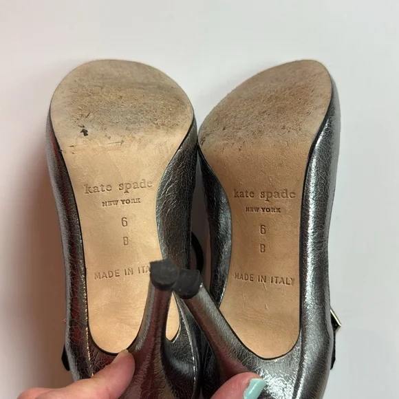 Kate Spade Italian Leather Silver Mary Janes - Picture 4 of 7